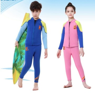 台灣現貨/兒童加厚潛水服2.5MM/分體前開拉鏈/保暖男女童長袖防寒衣-紫玉蘭-KW