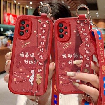 適用三星A55手機殼防摔Galaxy A54祝福文字蓋樂世A53 5G可斜挎腕帶A52卡通保護套鏡頭全包邊硅膠軟殼男女新款