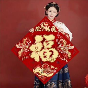馬年2026新款入戶門立體福字門貼春節裝飾品新年過年高端植絨貼紙