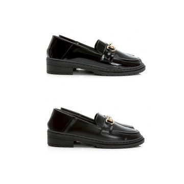 PLAYBOY 英式風格 馬銜釦樂福鞋-黑/黑皮(YD9001)