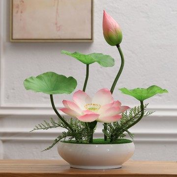 公司貨/附發票 高端仿真荷花花藝套裝擺件中式家居客廳玄關桌面假花盆栽裝飾花 免運 快速出貨