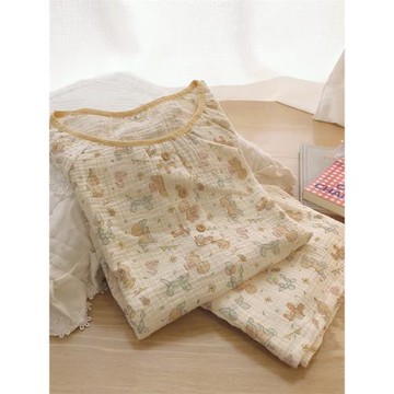 狗狗睡衣女夏季純棉紗布短袖短褲圓領可愛大碼春秋長袖家居服睡裙