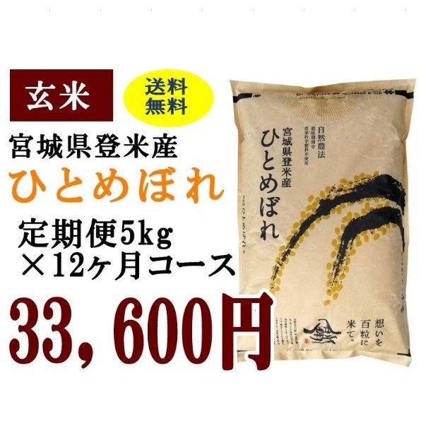 定期便12ヶ月コース：ひとめぼれ玄米5kg 宮城県登米産