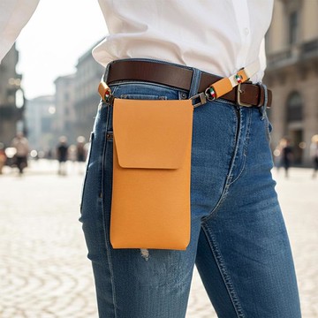 COZI-義大利植鞣革 直式6.1~6.3吋手機/7.6-7.92吋摺疊手機 腰掛包 手腕包 - 附皮革飾邊腰帶掛繩/手腕掛繩 紅色