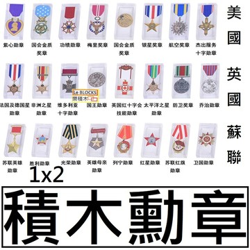 樂積木【當日出貨】第三方 積木勳章 八款一組 印刷件 精美 袋裝 美國 英國 蘇聯 二戰 1x2 brick 歐洲 軍事