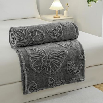 雙面絨蝴蝶提花毛毯空調毯牛奶絨辦公室午睡蓋毯珊瑚絨休閑毯被子