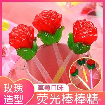 【全球零食鋪】玫瑰花螢光棒棒糖 網紅創意情人節禮物 情人節禮物 玫瑰花螢光棒 玫瑰花棒棒糖 玫瑰花 告白禮物 情人節花束