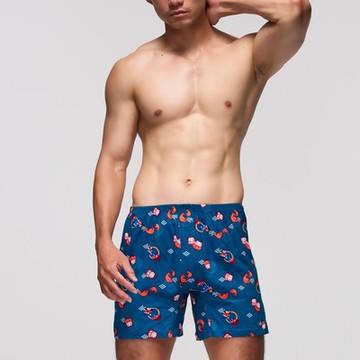 DADADO-新春賀喜 4L印花四角男內褲(土耳其藍) 天然絲光棉-吸濕排汗-GHQ405TB