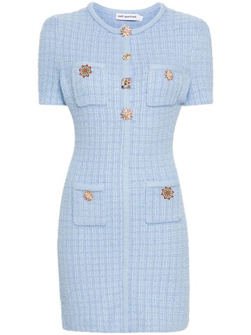 Miniabito blu in maglia con bottoni gioiello-M