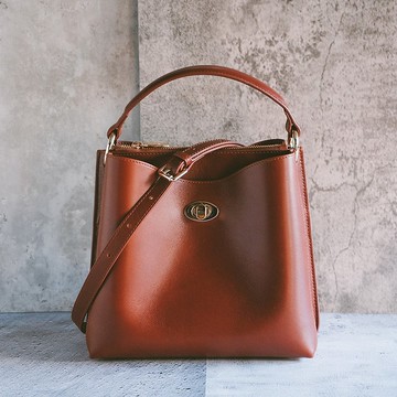 典雅旋扣真皮手提斜背包 22268 紅棕