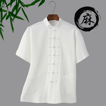 【巴黎精品】現貨+預購 新中式 唐裝漢服上衣-中國風棉麻盤扣薄款休閒短袖男上衣7色a1bx2