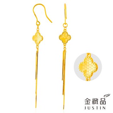 金緻品 黃金垂吊耳環 亮片四葉 0.88錢 5G工藝