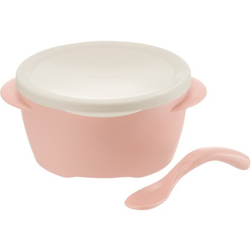 日本 Richell 利其爾 - 雙層可拆式不鏽鋼碗_L-附蓋/附湯匙-粉 (510ml)