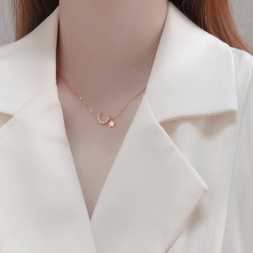 星星月亮項鏈女925純銀飾小眾設計感鏈子配飾防過敏不掉色鎖骨鏈