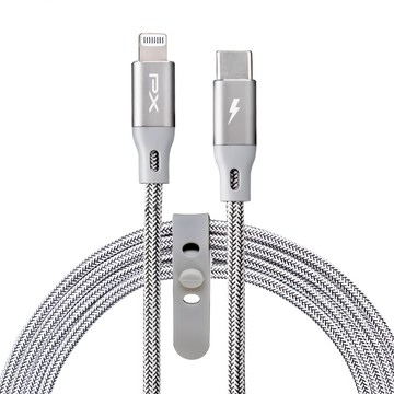 PX 大通 PD快充傳輸線 USB-C to Lightning MFi認證 短線設計 適用於iPhone/iPad  25cm  太空灰色 編織表面  1條