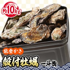 能登牡蠣 殻付 牡蠣 一斗缶 約10kg(約80～100個)専用ナイフ、片手用軍手付　※加熱用