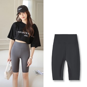 [巴黎精品] 鯊魚褲休閒短褲-素面五分高腰騎行女褲子8色a1hk33