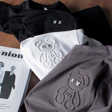 夏季日單牛貨oversize立體凹凸印花打底半袖男士休閑全棉短袖T恤