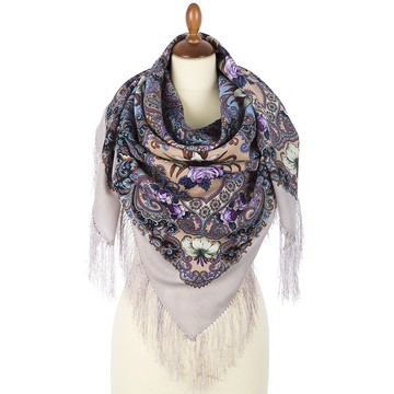 帕夫洛夫薩德俄羅斯披肩 100%羊毛圍巾 125x125公分 絲綢流蘇 設計1862-2