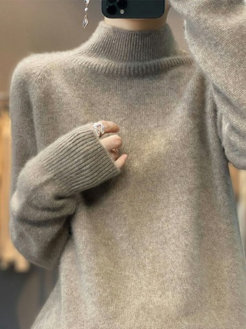 半高領浣熊絨套頭毛衣女秋冬加厚冬季羊絨衫內搭羊毛針織打底衫