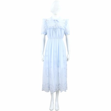 Self-portrait 織花蕾絲雪紡水藍色包袖洋裝 連身裙