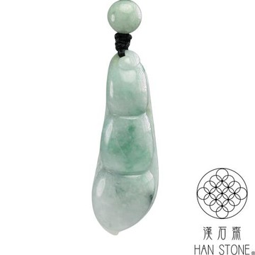 【漢石齋】天然翡翠A貨 福豆玉珮項鍊 飄花種(17*51*9mm)