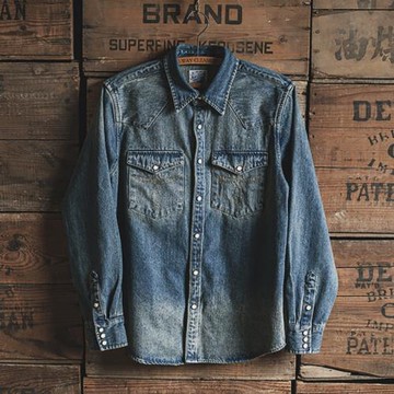秋冬新品NON STOCK美式復古男重磅丹寧襯衫 經典西部牛仔洗水襯衫