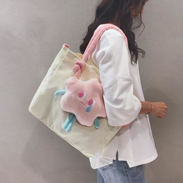 時尚可愛帆布包女2025新款大容量通勤單肩托特包大學生上課斜挎包