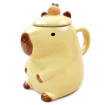 JOW BUY 蕉蕉購物 卡皮巴拉帶蓋陶瓷杯  米色  1個