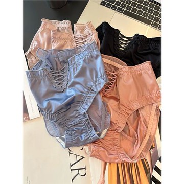 胖馮馮蕾絲內褲女式大碼胖MM綢緞冰絲無痕彈力舒適三角褲女200斤