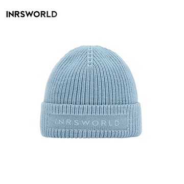 毛線帽【ISW】悉心界針織翻邊毛線帽-藍色 男女可戴