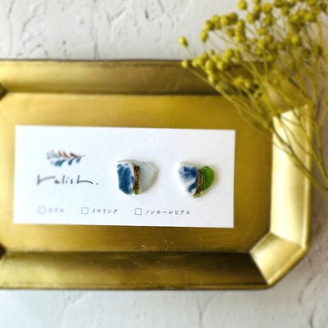 【限量再販】酒紅陶瓷片 稀有綠色海玻璃 橄欖石 金繼 耳針 / 耳夾 / 無耳洞耳環