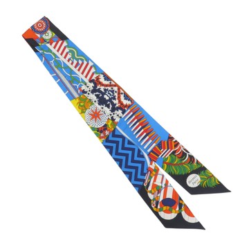 HERMES 愛馬仕 藍色/黃色 絲綢 De l Ombrelle aux Duels twilly 絲巾 【二手名牌BRAND OFF】