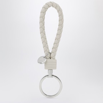 White Intrecciato leather key ring