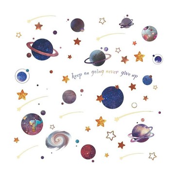 WA Wall Art 無痕設計防水壁貼 北歐 星球 宇宙 英文 裝飾 創意 無痕貼 74002