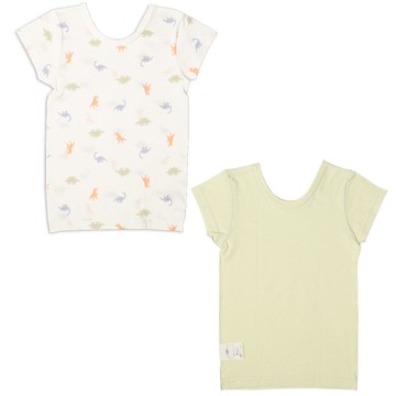 akachan honpo - 短袖圓領上衣2件組-網眼 恐龍-綠色