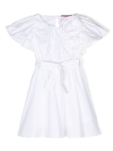 Miss Blumarine - floral-appliqué belted dress - kids - Cotton - 12 yrs - White