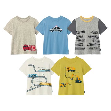 日本千趣會 - GITA 涼爽短袖超值五件組-交通工具-灰米藍系