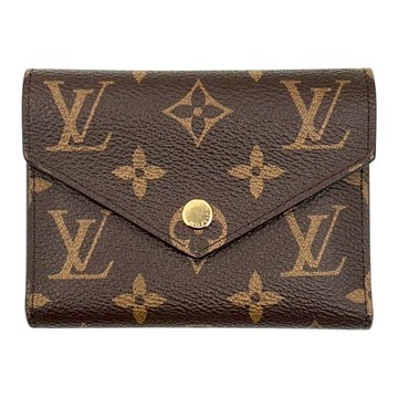 【二手名牌BRAND OFF】LOUIS VUITTON LV 路易威登 棕色 原花 帆布 Victorine 三折 扣式 中夾 M62472 #RFID