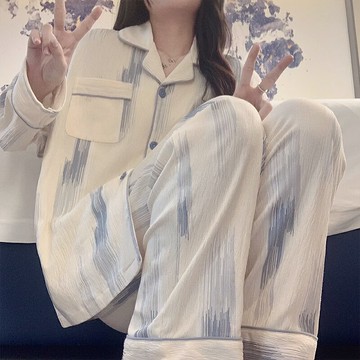 睡衣女春秋季長袖開衫長褲夏天女士甜美可愛秋冬款家居服套裝【繁星小鎮】