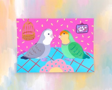 寵物肖像 客製2人畫像 鸚鵡 動物/鳥/生日/情人/聖誕/母親節/紀念