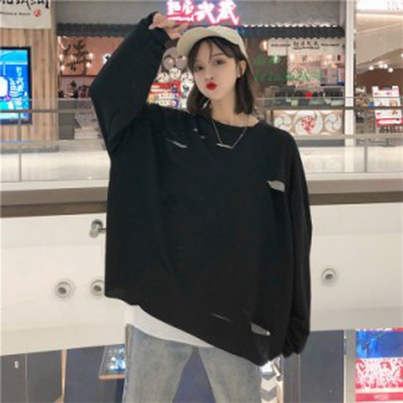 カットソー レディース Tシャツ トップス 長袖 ダメージカットソー 配色ダメージロンt 白 黒 シルエット 重ね着風 通販 Lineポイント最大4 0 Get Lineショッピング