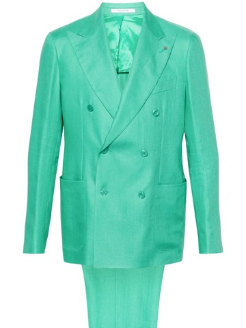 Tagliatore - double-breasted linen suit - men - Cupro/Linen/Flax - 48 - Green