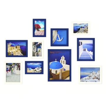 iINDOORS 北歐簡約10件套裝 2cm厚框 進口無節松木相框  藍色  1組  大