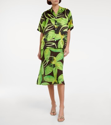 Louisa Ballou Printed cotton and silk georgette midi skirt