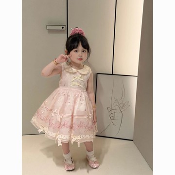 🍭臺灣出貨🍭千金女童娃娃領蝴蝶結連衣裙女寶生日禮服夏季洋氣網紗蛋糕公主裙