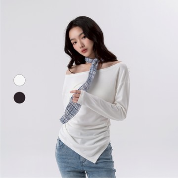 50% Fifty Percent｜韓系領巾不對稱下擺上衣｜02572211003