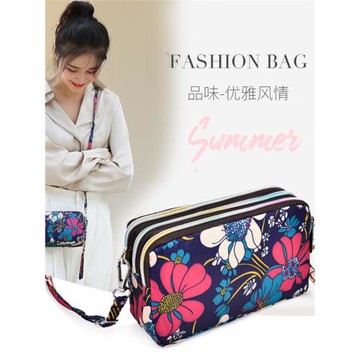 時尚印花三拉鏈手機袋橫款零錢包斜挎包單肩包手拿包防水裝手機包