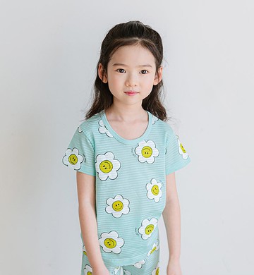 湖藍微笑雛菊-輕透空氣衣短袖韓國童裝-K24005