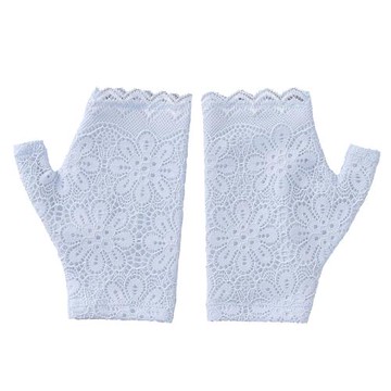 內薄絨蕾絲拉花半指短款真絲保暖手套 秋冬100%桑蠶絲拉絨手套女